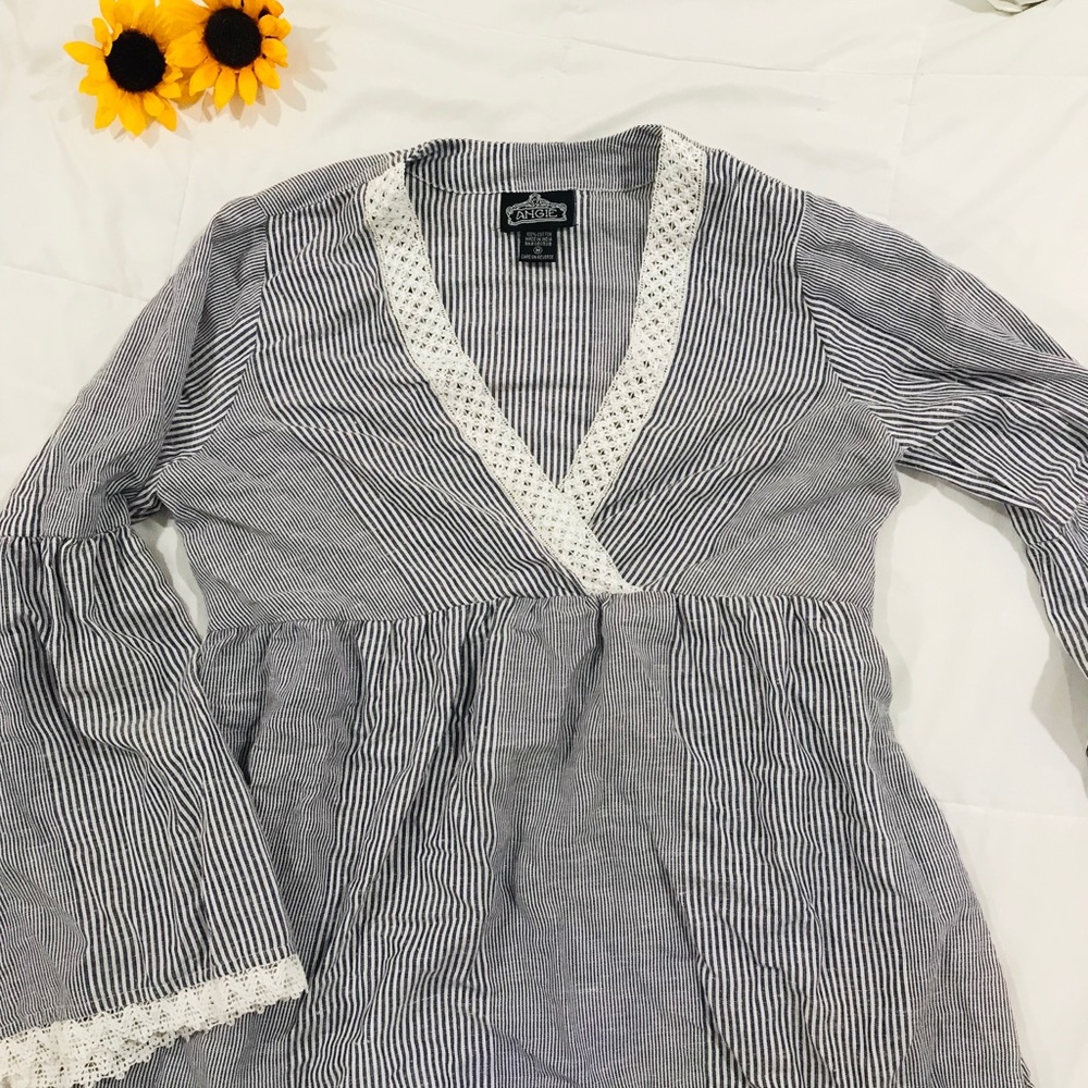 Bohemian blue & white striped blouse
